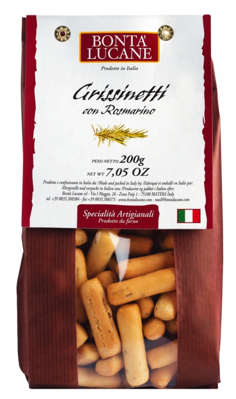 Grissinetti con rosmarino, soepstengels met rozemarijn, Bonta Lucane - 200 g - zak