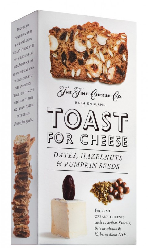 Toast for Cheese - Dates, Hazelnut & Pumpkin Seeds, mit Datteln, Haselnüssen & Kürbiskernen, The Fine Cheese Company - 100 g - Packung