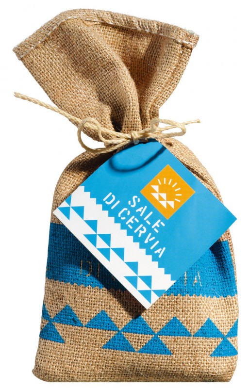 Sale di Cervia classico in sacchetto di juta, Meersalz im Jutesack, grobe Körnung, Parco della Salina di Cervia - 300 g - Beutel Sale di Cervia classico in sacchetto di juta, Meersalz im Jutesack, grobe Körnung, Parco della Salina di Cervia - 300 g - Beutel