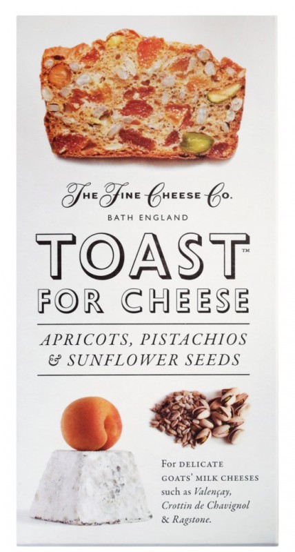 Toast for Cheese - Abrikoos, Pistache, Zaden, met abrikozen, pistachenoten en zonnebloempitten, The Fine Cheese Company - 100 g - pak