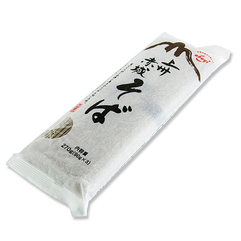 Nouilles soba, à la farine de sarrasin et de blé, noir, 1mm, 20cm de long, Akagi Joshu - 270 grammes - pack