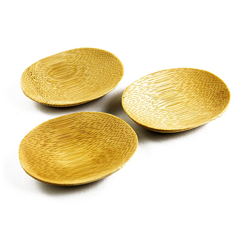 Genanvendelig bambusskål, brun, oval, 7,7 x 6,3 cm, tåler opvaskemaskine - 25 stk - folie