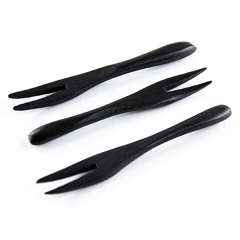 Reusable bamboo fork, black, 9 cm, dishwasher safe - 10 pc - foil
