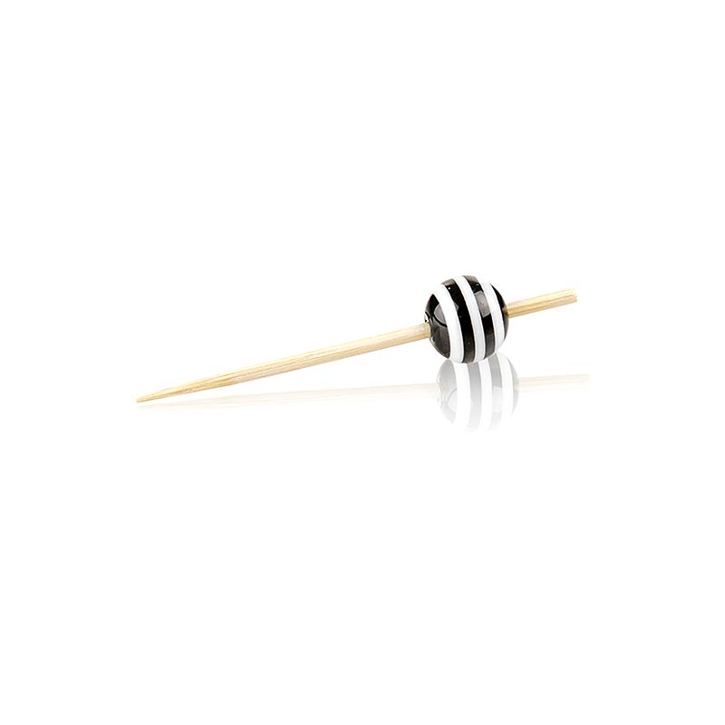 Træspyd, med sort / hvide stribede krystalkugler, 5 cm - 100 stk - taske Træspyd, med sort / hvide stribede krystalkugler, 5 cm - 100 stk - taske