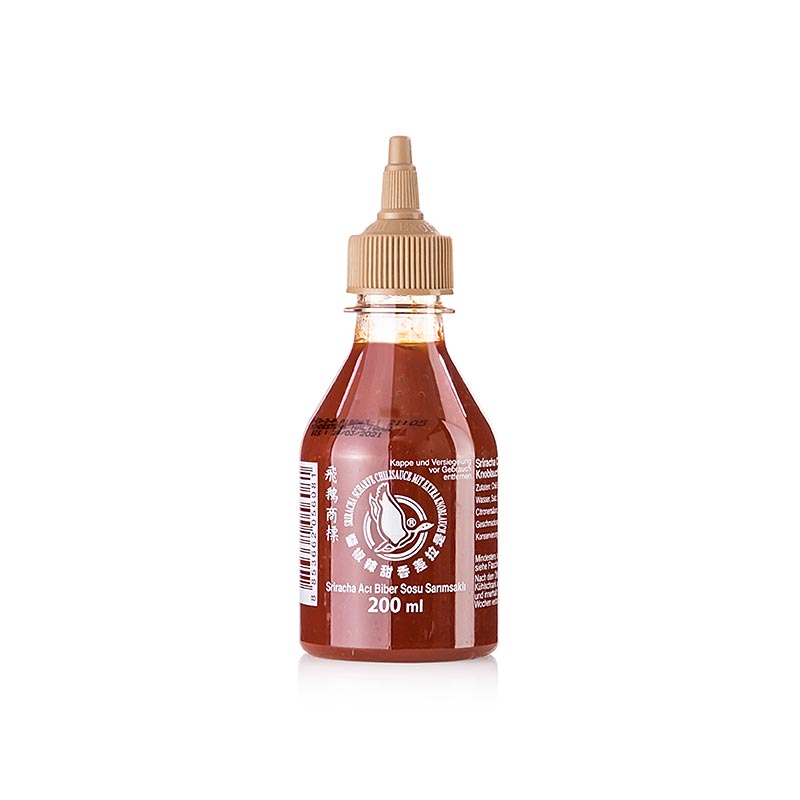 Chili-Sauce-Sriracha, scharf, mit extra Knoblauch, Squeeze Flasche, Flying Goose - 200 ml - Pe-flasche