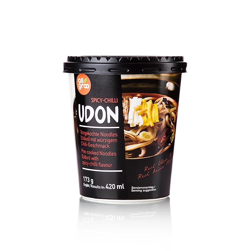 Instant Udon Cup Nudeln, Spicy Chili (scharf), Südkorea, Allgroo - 173 g - Pe-dose