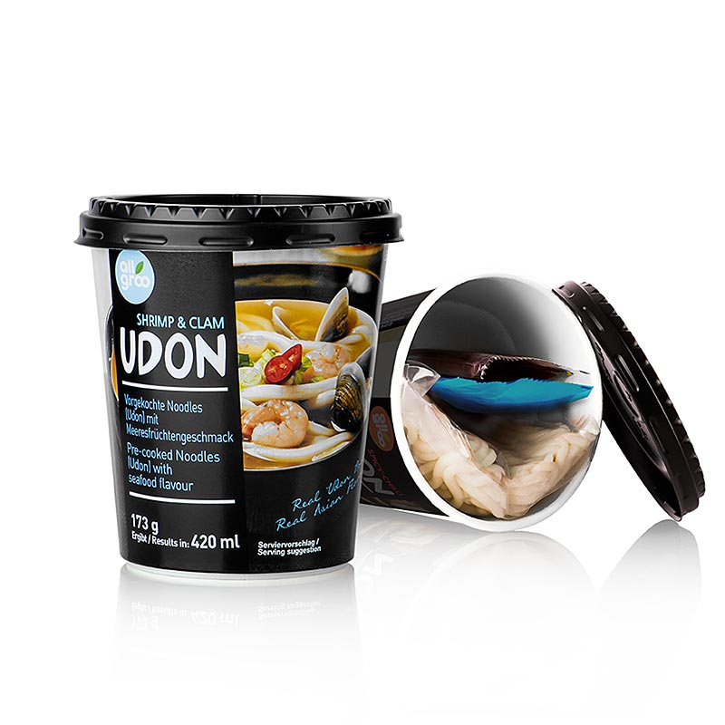 Instant Udon Cup Nudeln, Shrimp & Clam (Meeresfrüchte), Südkorea, Allgroo - 173 g - Pe-dose