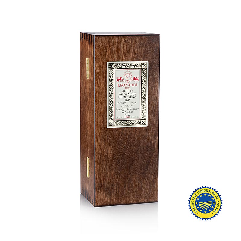 Aceto Balsamico IGP/PGI, Francobolli Series 15, Leonardi, ORGANIC - 250 ml - Bottle with wooden box