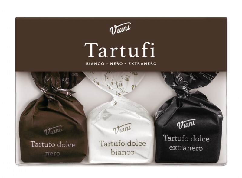 Tartufi misti doos van 3 - klassieke editie, gemengde chocoladetruffels, doos van 3, Viani - 45 gram - inpakken