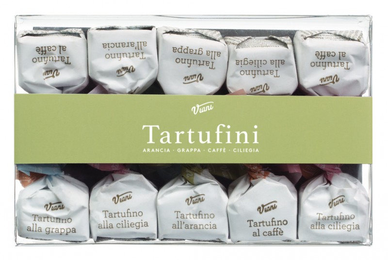 Tartufini dolci misti, caisse de 10, pralines mixtes chocolat aux noisettes, Viani - 70g - pack