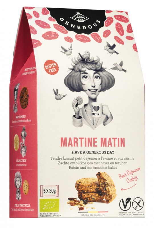 Martine Matin, organic, glutenfree, Hafergebäck mit Rosinen, Generous - 150 g - Packung Martine Matin, organic, glutenfree, Hafergebäck mit Rosinen, Generous - 150 g - Packung