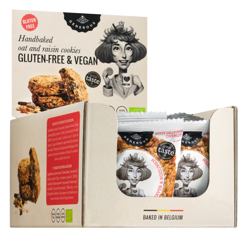 Martine Matin, organic, glutenfree, Hafergebäck mit Rosinen, Bio, Glutenfrei, Generous - 20 x 30 g - Display Martine Matin, organic, glutenfree, Hafergebäck mit Rosinen, Bio, Glutenfrei, Generous - 20 x 30 g - Display