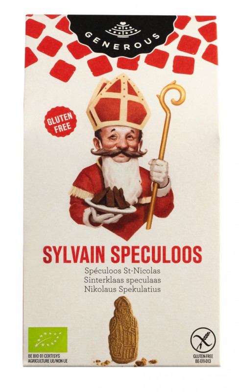 Sylvain Speculoos Sinterklaas, bio, speculooskoekjes, glutenvrij, bio, genereus - 140 gram - inpakken