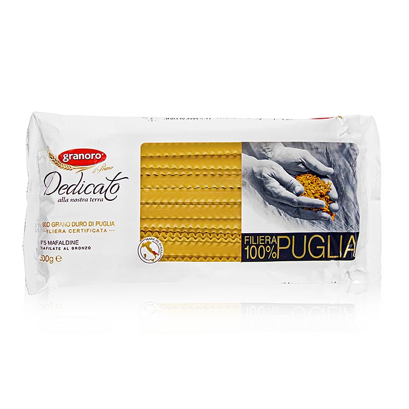 Granoro Dedicato - Mafaldine, wavy ribbon noodle / garter belt (10mm), No.5 - 500 g - bag Granoro Dedicato - Mafaldine, wavy ribbon noodle / garter belt (10mm), No.5 - 500 g - bag