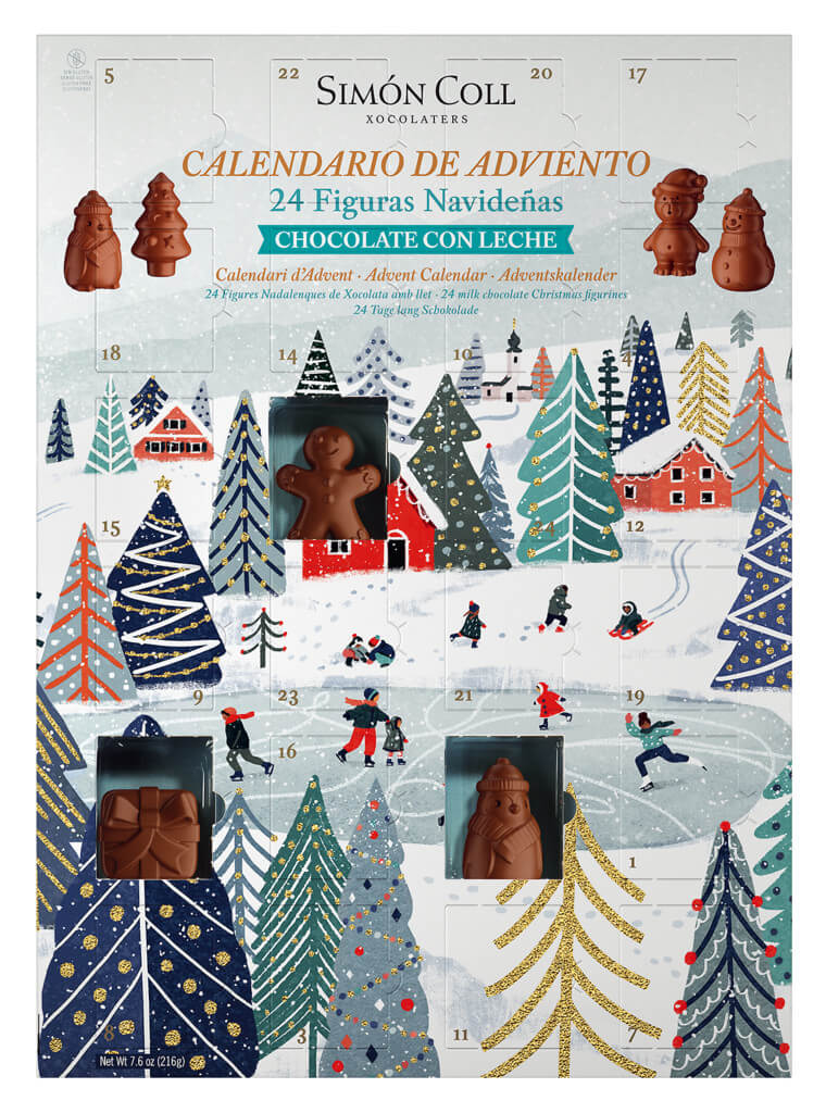 Calendario de Adviento Figuras Navidenas, Calendrier de l`Avent avec figurines en chocolat au lait, Simón Coll - 216 grammes - pièce