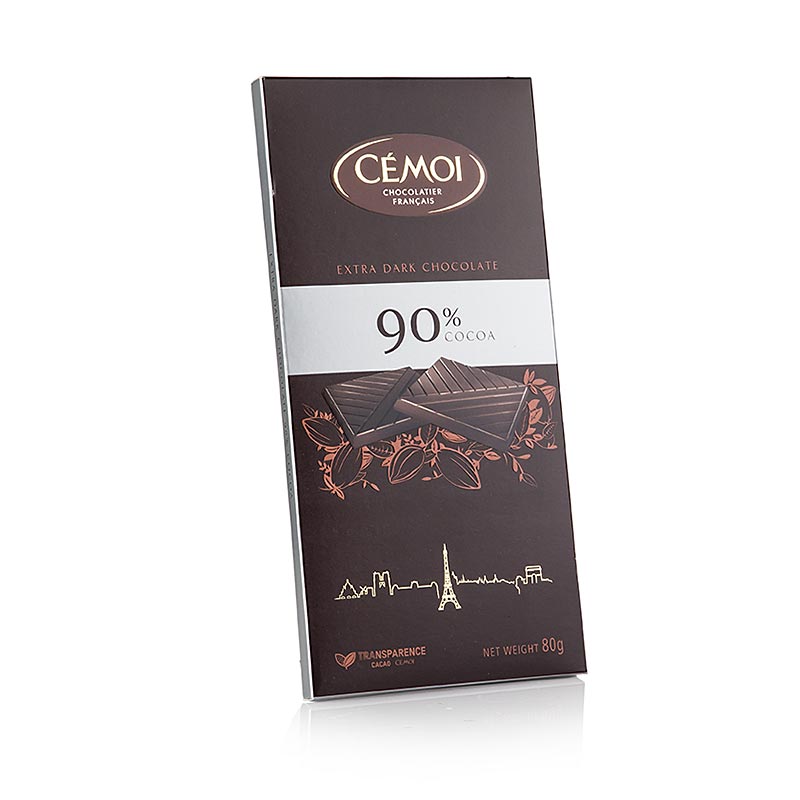Chokoladebar - mørk, 90% kakao, cemoi - 80 g - pakke
