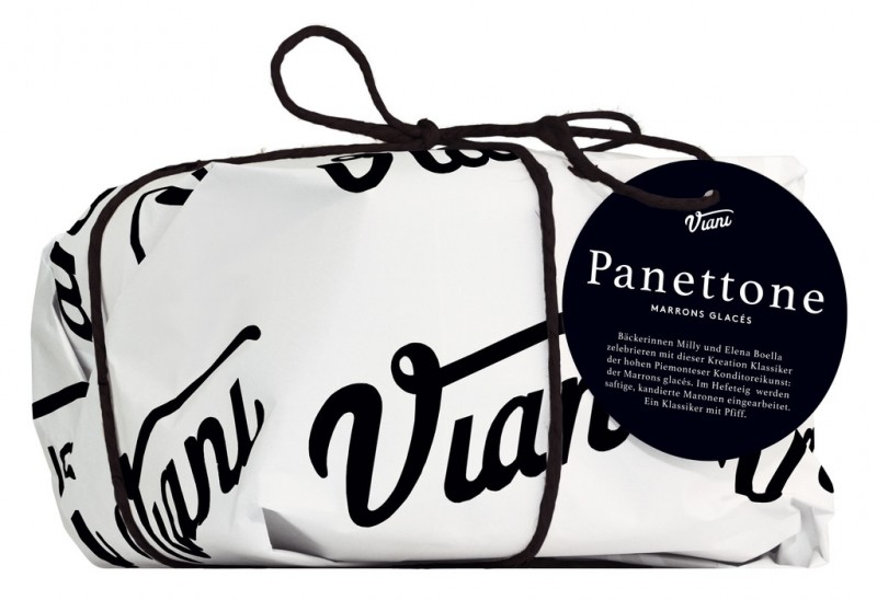 Yeast cake with candied chestnuts, Panettone al Marrons Glaces 750, Viani - 750 g - piece
