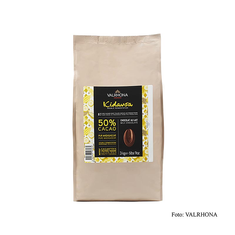 Valrhona Kidavoa Couverture (doppelt fermentiert) 50 %, Callets - 3 kg - Beutel
