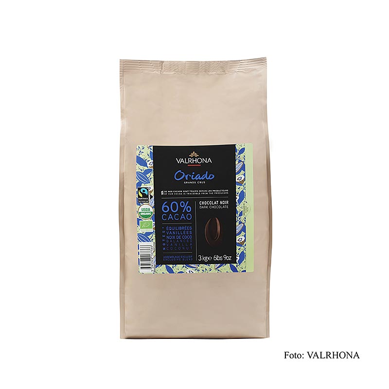 Valrhona Oriado, Couverture Dunkel, Callets, 60 % Kakao, BIO - 3 kg - Beutel