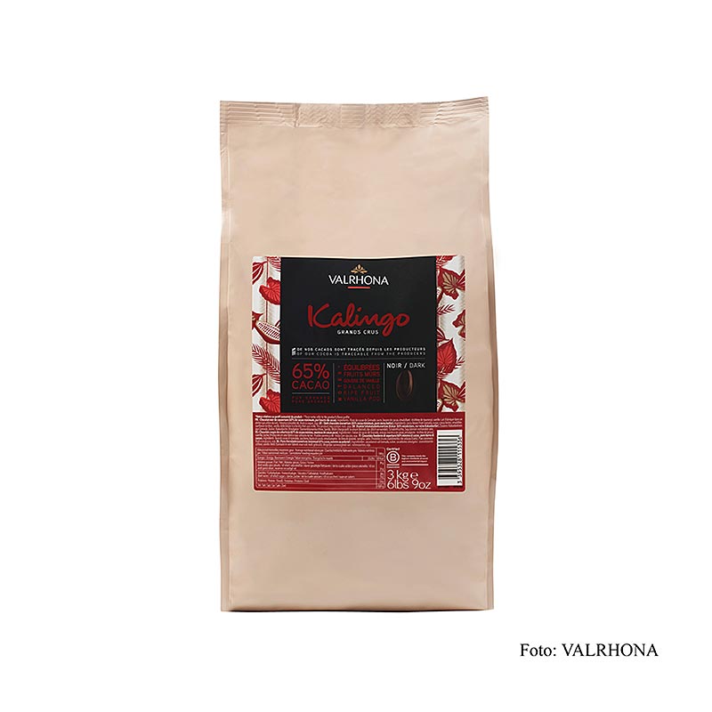Valrhona Kalingo, dark couverture as callets, 65% cocoa, pure Grenada beans - 3 kg - bag
