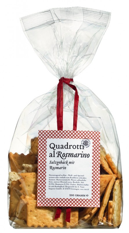 Quadrotti al rosmarino, Salzgebäck mit Rosmarin, Viani - 200 g - Beutel