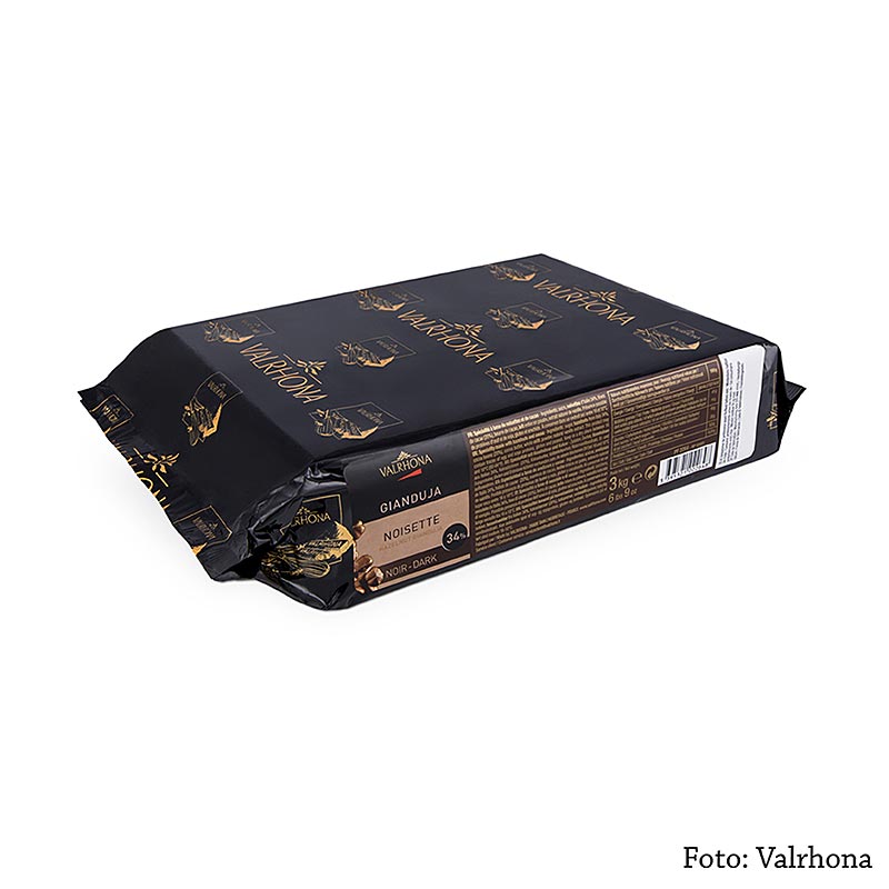 Valrhona Gianduja Noisette noir - dunkle Bitter-Haselnuss-Couverture, Block - 3 kg - Block