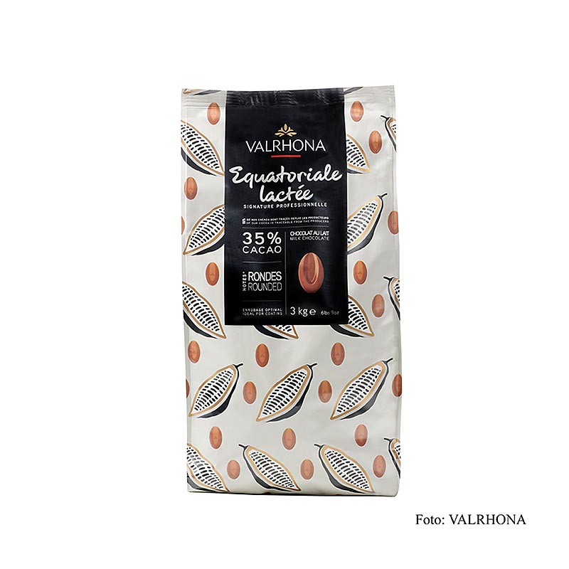 Valrhona Equatoriale Lactee, whole milk couverture as callets, 35% cocoa - 3kg - bag