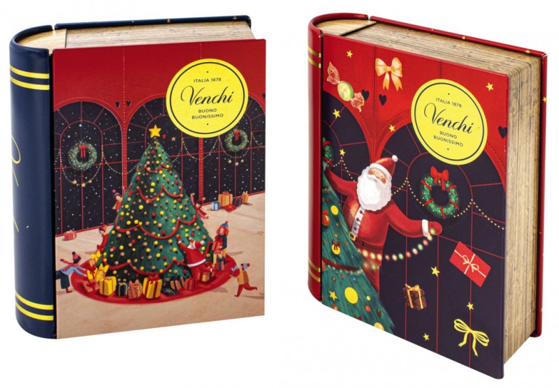 Winter Mini Book Chocoviar, Pralinen sortiert in Weihnachts-Metallbox, Venchi - 118 g - Stück