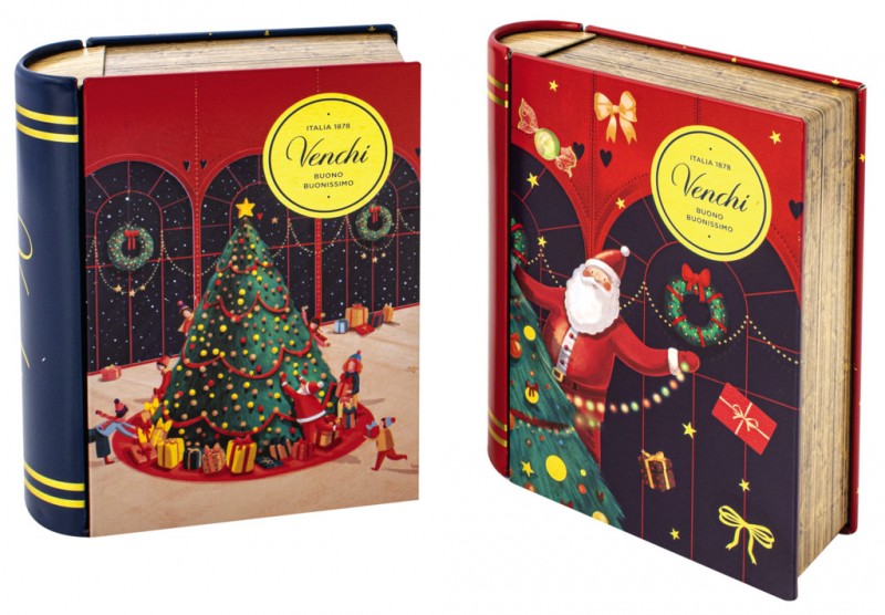 Winter Mini Book Chocoviar, assorterede praliner i julemetalæske, Venchi - 118 g - stykke