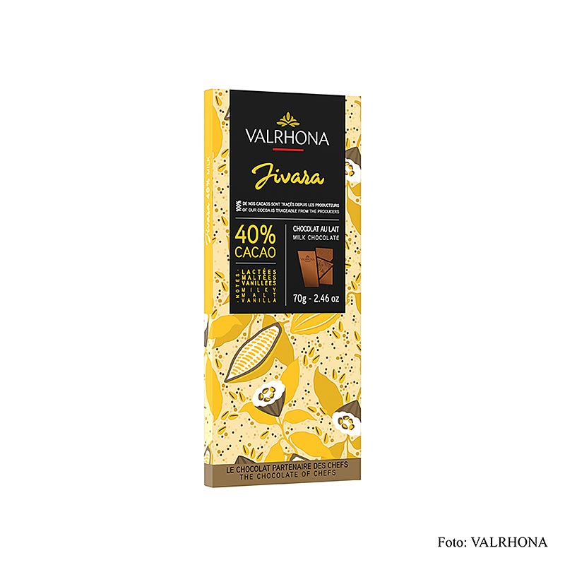 Valrhona Jivara - Vollmilchschokolade, 40 % Kakao - 70 g - Schachtel