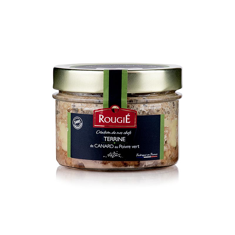 Andeterrine, med grøn peber, rougie - 180 g - Glas