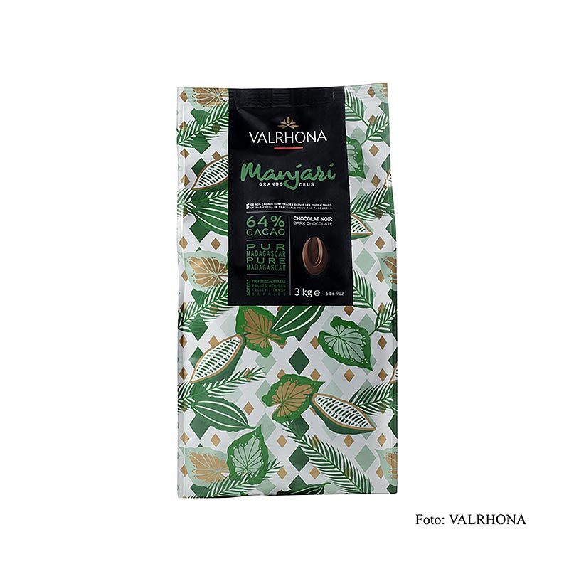 Valrhona Manjari Grand Cru, moerk couverture som callets, 64% kakao fra Madagaskar - 3 kg - taske