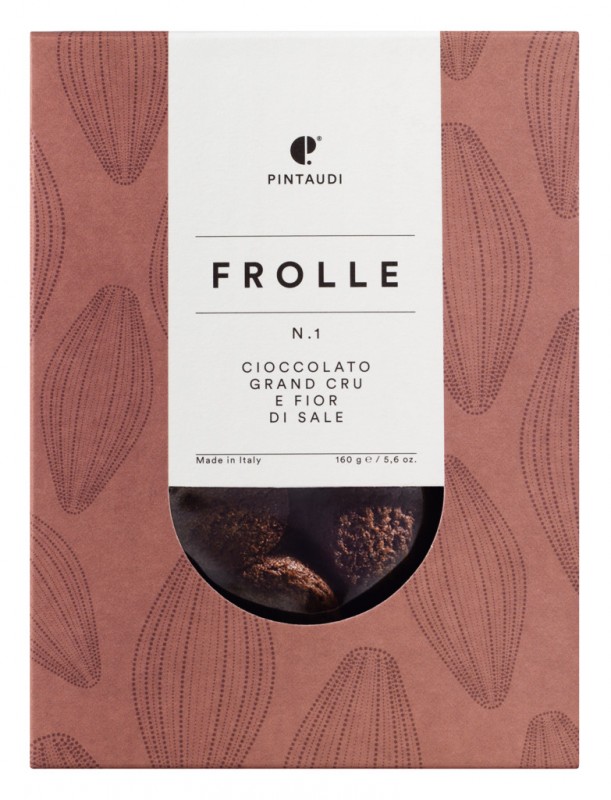 Frolla n.1 cioccolato Grand Cru e Fior di Sale, shortcrust biscuits with chocolate and fleur de sel, pintaudi - 160 g - pack