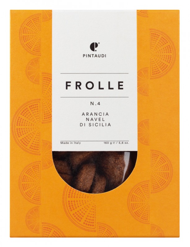 Frolla n. 4 arancia Navel di Sicilia, Mürbeteigkekse mit Orangen und Kakao, Pintaudi - 160 g - Packung