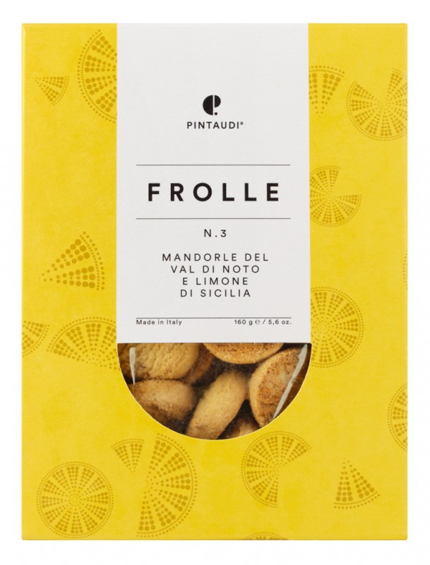 Frolla n. 3 mandorle e limone di Sicila, Mürbeteigkekse mit Mandeln und Zitrone, Pintaudi - 160 g - Packung Frolla n. 3 mandorle e limone di Sicila, Mürbeteigkekse mit Mandeln und Zitrone, Pintaudi - 160 g - Packung