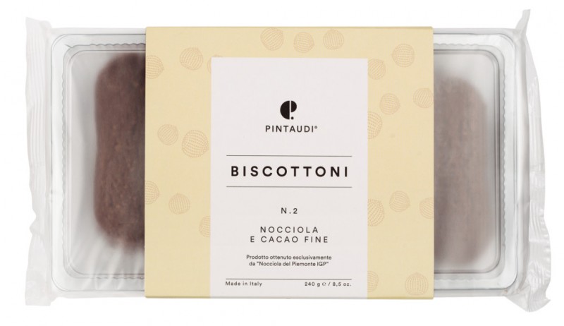 Biscottoni n. 2 nocciola e cacao fine, Kekse mit Haselnüssen und Kakao, Pintaudi - 240 g - Packung