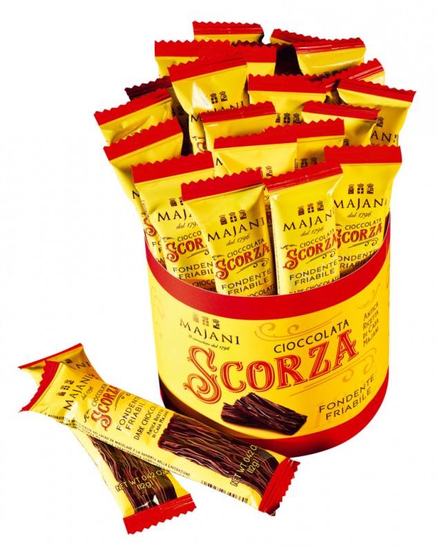 Scorza Cioccolata Fondente 60%, Feine Extrabitterschokolade, Majani - 48 x 12 g - Karton
