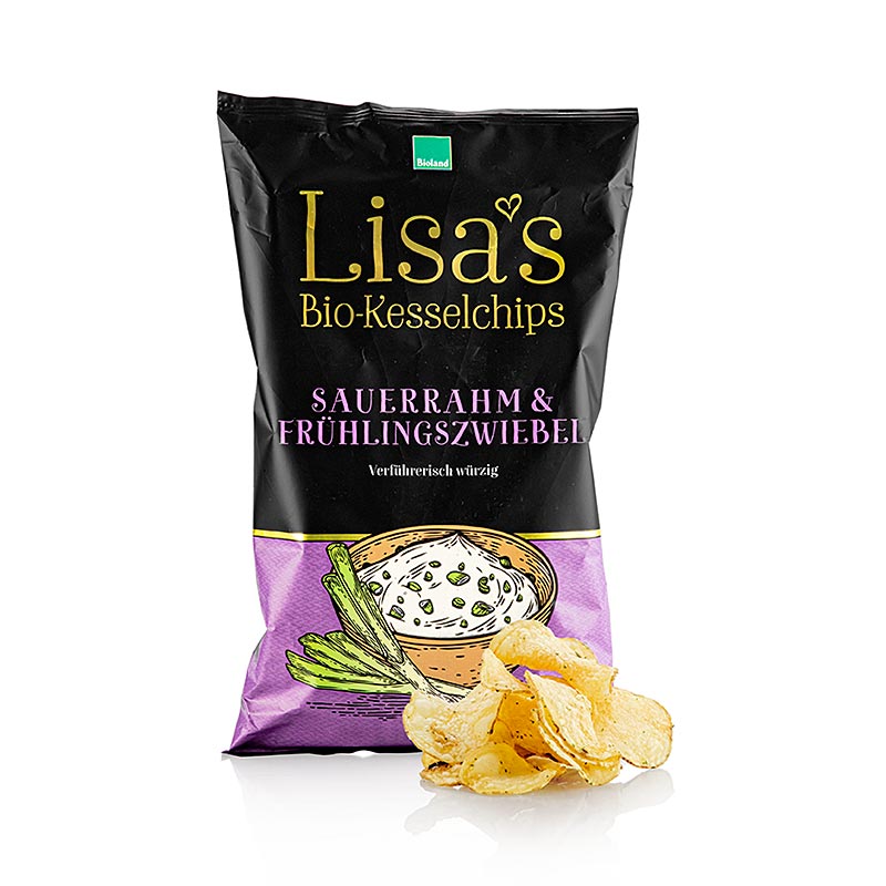 Lisa`s Chips - Oignon de printemps à la crème sure (Chips de pomme de terre) BIOLOGIQUE - 125 grammes - sac