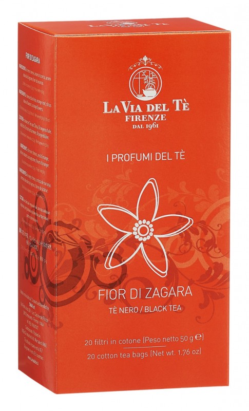 Fior di Zagara, Schwarzer Tee mit Orangenblüten, La Via del Tè - 20 x 2,5 g - Packung