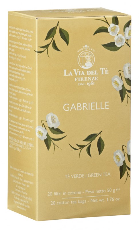 Gabrielle, Groene Thee met Roos & Thee Zonnebloembloesems, papaja, La Via del Tè - 20 x 2,5 gram - inpakken