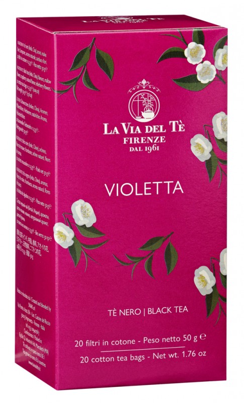 Violetta, zwarte thee met frambozen en een mix van bloemen, La Via del Tè - 20 x 2,5 gram - inpakken