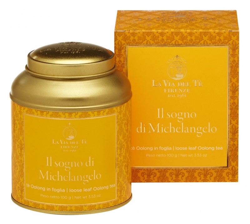 Il sogno di Michelangelo, OolongTee mit Pinienkernen und Blütenmischung, La Via del Tè - 100 g - Dose Il sogno di Michelangelo, OolongTee mit Pinienkernen und Blütenmischung, La Via del Tè - 100 g - Dose