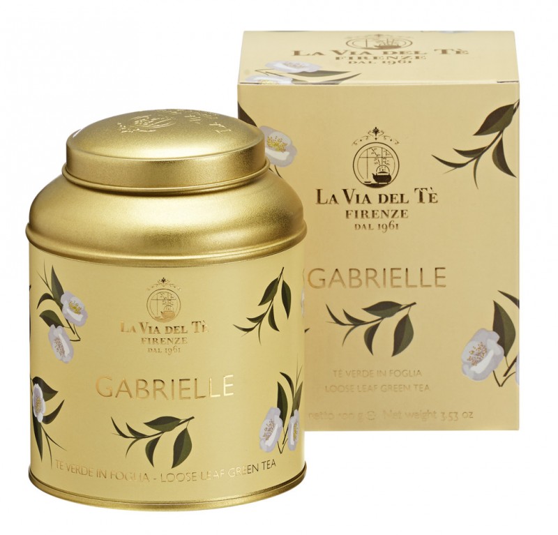 Gabrielle, Grüner Tee mit Rosen-u. Sonnenblumenblüten, Papaya, La Via del Tè - 100 g - Dose Gabrielle, Grüner Tee mit Rosen-u. Sonnenblumenblüten, Papaya, La Via del Tè - 100 g - Dose