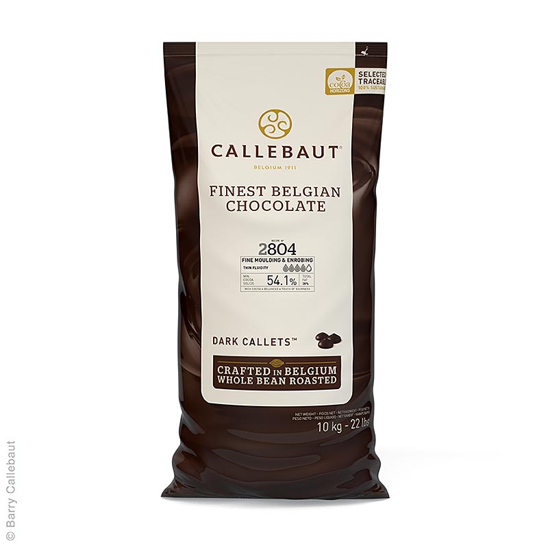 Callebaut donkere chocolade, lage viscositeit, callets, 54% cacao - 10 kg - zak Callebaut donkere chocolade, lage viscositeit, callets, 54% cacao - 10 kg - zak