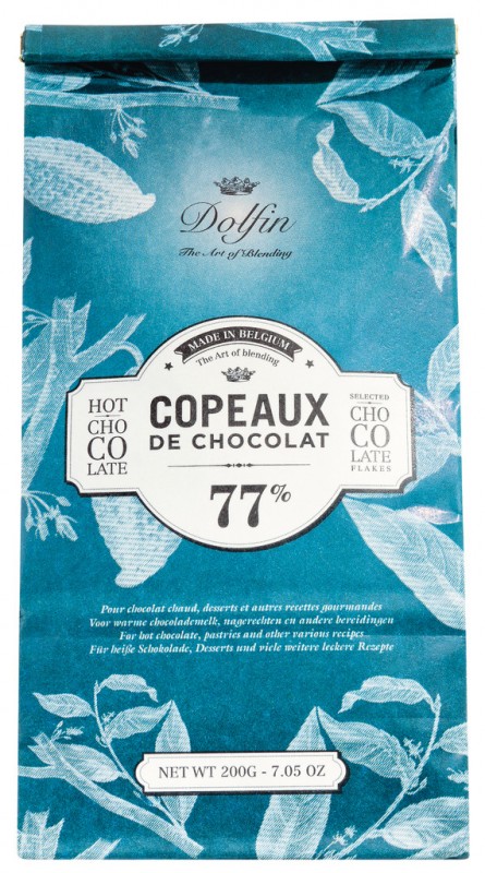 Les Copeaux, hot chocolate, 77 % de cacao, Trinkschokolade, 77 % Kakao, Tüte, Dolfin - 200 g - Beutel