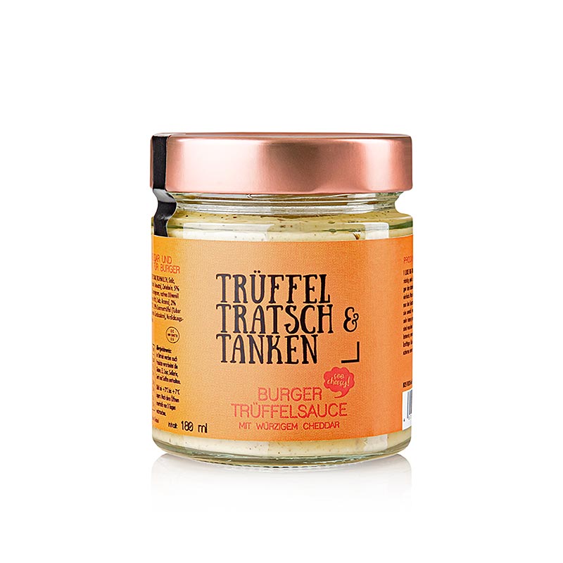 Kruidentuintruffel, roddels en tankende burgersaus met cheddar en truffel - 180 ml - Glas