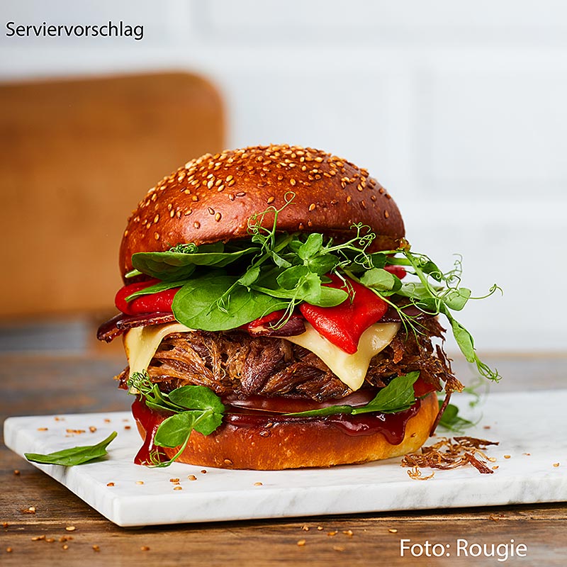 Burger with duck confit, 105mm, approx. 110g, rougie - about 660 g, 6 pieces - bag Burger with duck confit, 105mm, approx. 110g, rougie - about 660 g, 6 pieces - bag