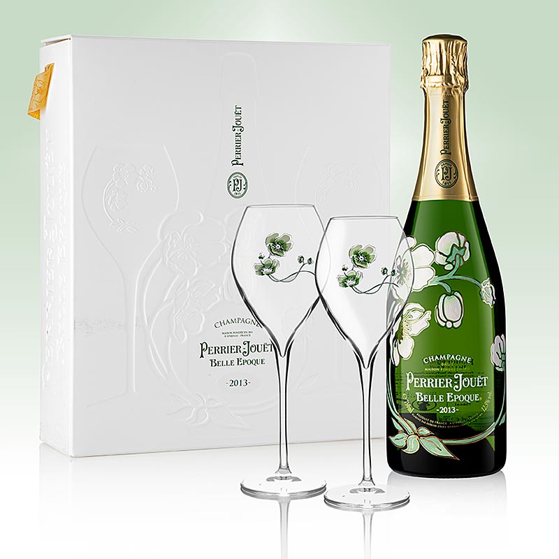 Champagner Perrier Jouet 2013 Belle Epoque brut, 12% vol., mit 2 Gläsern - 750 ml - Flasche Champagner Perrier Jouet 2013 Belle Epoque brut, 12% vol., mit 2 Gläsern - 750 ml - Flasche
