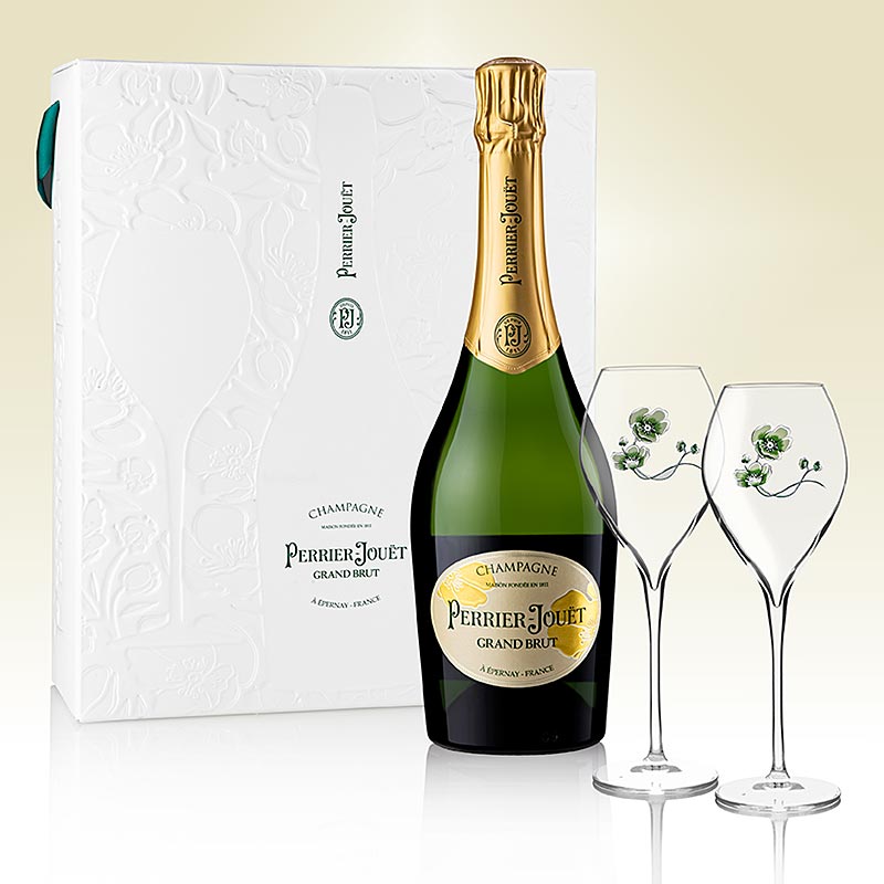 Champagner Perrier Jouet Grand brut, 12% vol., mit 2 Gläsern - 750 ml - Flasche Champagner Perrier Jouet Grand brut, 12% vol., mit 2 Gläsern - 750 ml - Flasche