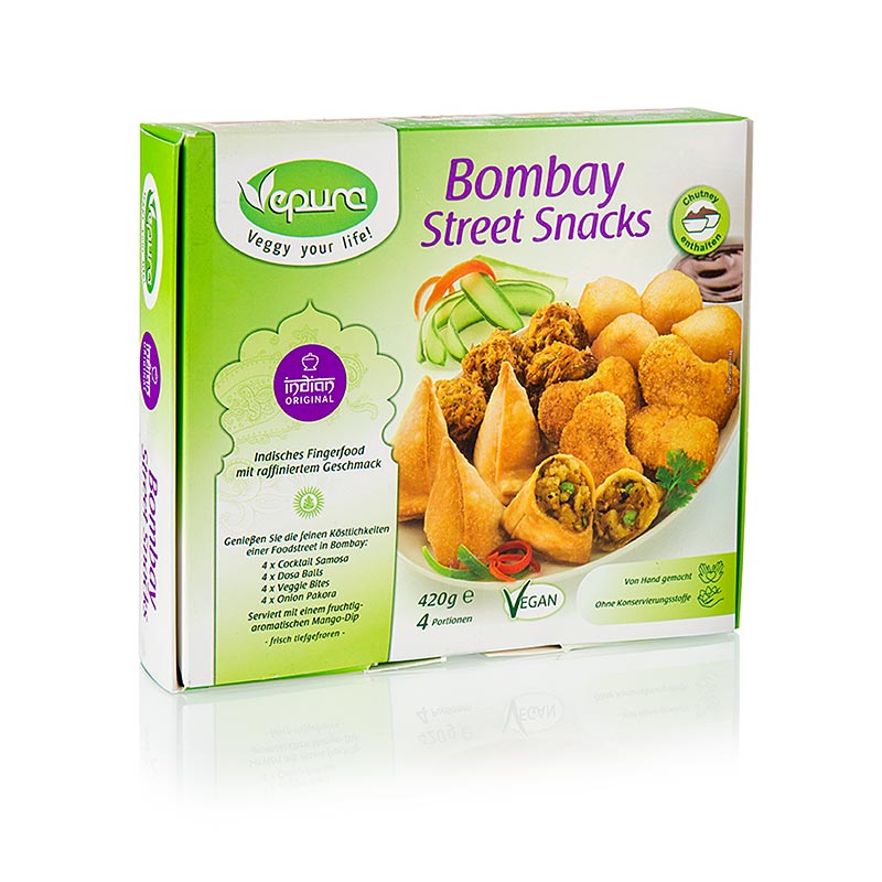 Bombay Street Snacks - Dumplings med forskelligt fyld, Vepura - 420 g, 16 stk - pakke